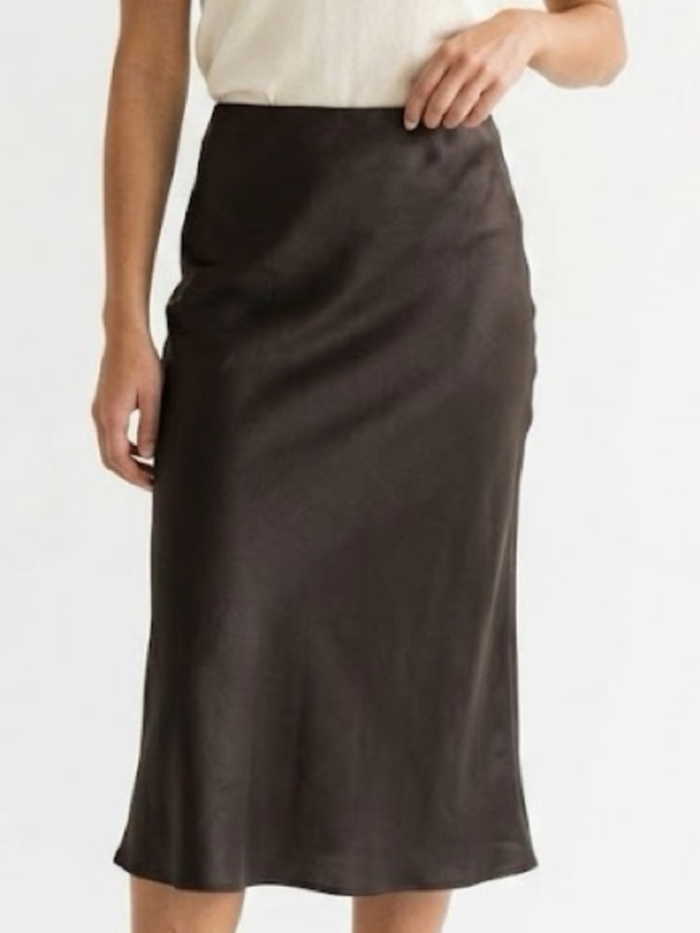 Maison D’Amelie Black Satin Midi Skirt Medium